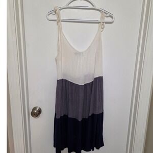 Shop Basic USA Colorblock Tiered Mini Dress XL Cream Grey Navy Tie Shoulder